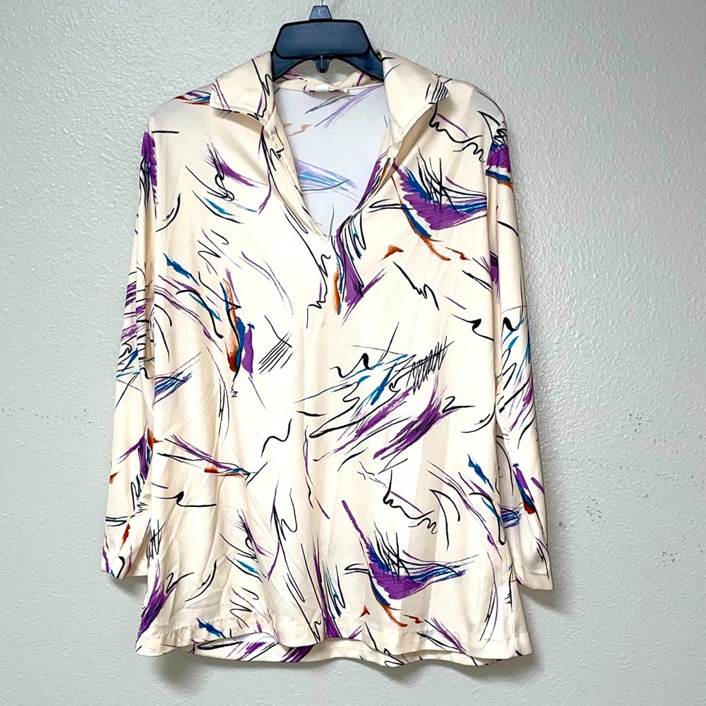 Vintage Carol Henry Cream Painted Collar Blouse